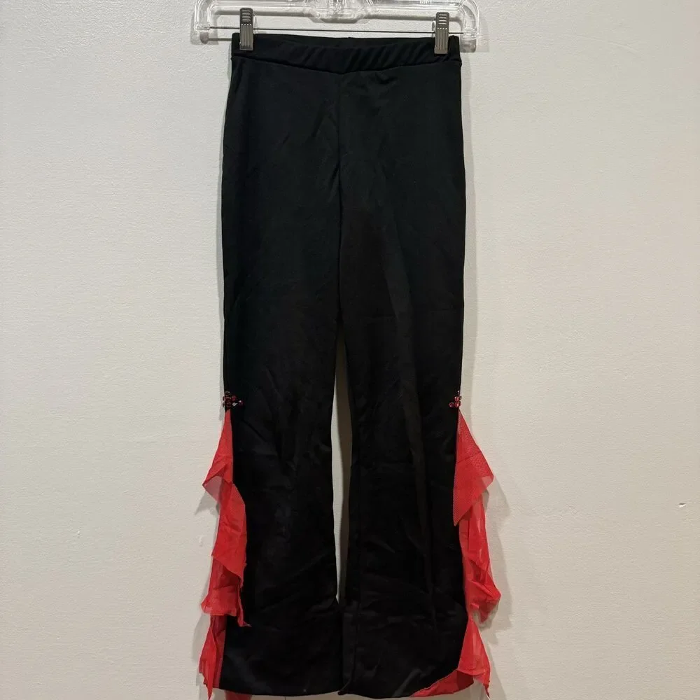 Vintage Curtain Call Costumes Red Sequin Ruffle Set Pants Top Dance Child Large